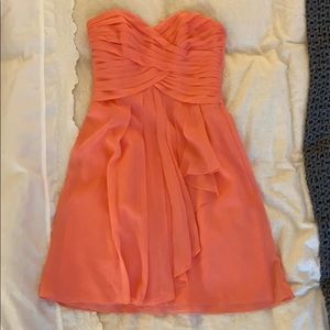 Coral Strapless Bridesmaid Dress